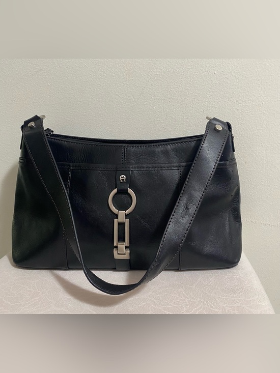 Etienne Aigner Handbags - Etienne Aigner Black Leather Shoulder Bag with Silver Hardware